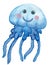 Cute character, light blue jellyfish with a smile, watercolor painting, hand-painted
