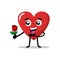 Cute character of love heart holding a rose with the feeling of love wanting to propose to a woman
