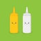 Cute Character Mayonnaise and Mustard Bottles Illustration