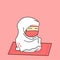 Cute character Muslim worship .Islamic worship. Prayer. Celebrating Ramadan Kareem. Wearing mask