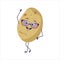 Cute character potato with glasses and joyful emotions, smiling face, happy eyes, arms and legs. A mischievous vegetable