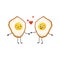 Cute character scrambled eggs with yolk and protein, with love emotions, smile face, arms and legs