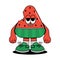 Cute character Watermelon in groovy cartoon style. Trendy and modern illustration with funky comic mascot. Green, red