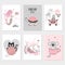 Cute characters for baby room. Posters with cat, teddy zebra, koala and mermaid.