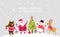 Cute characters. Christmas vector background. Santa and friends