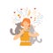 Cute charming kind woman and her cats flat cartoon vector illustration isolated.