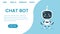 Cute chat bot character, landing page template, flat vector illustration.