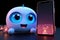 Cute Chatbot Character with Big Eyes Holding Smartphone, Futuristic AI Technology Concept, Ai, AI Generated