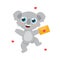 Cute cheerful Australian koala holding a letter with a heart, holiday Valentine`s Day. flat cartoon vector illustration