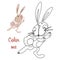 Cute cheerful bunny, animal illustration and sketch. Design for children\\\'s coloring book, coloring page.