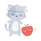 Cute cheerful cat and apple kawaii cartoon character