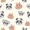 cute cheerful childish seamless pattern with panda hamster ferret on yellow background for textile wallpaper design