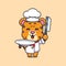 Cute chef leopard mascot cartoon character with knife and plate.
