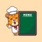 Cute chef leopard mascot cartoon character with menu board.