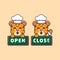 Cute chef leopard mascot cartoon character with open and close board.