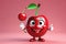 A Cute Cherry as a 3D Rendered Character Smiling Over Solid Color Background