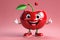 A Cute Cherry as a 3D Rendered Character Smiling Over Solid Color Background