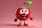 A Cute Cherry as a 3D Rendered Character Smiling Over Solid Color Background