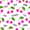 Cute cherry berry pattern background with summer feeling words