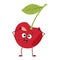 Cute cherry character with emotions in a panic grabs his head, face, arms and legs. The funny or sad food hero, berry