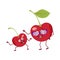 Cute cherry characters with emotions, face. Funny grandmother with glasses and dancing grandson with arms and legs. The