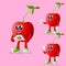 Cute cherry characters making playful hand signs