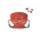 Cute cherry macaron cartoon character showing a falling in love face