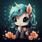 cute chibi anime styled unicorn with turquoise hair