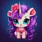 cute chibi anime styled unicorn with violet hair