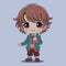 Cute chibi boy, anime character, brown hair in school clothes