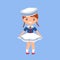 Cute chibi girl character in sailor suit. Professions for kids. Flat cartoon style