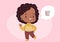 Cute chibi girl character shown full body saying Hi. African American cartoon woman