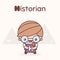 Cute chibi kawaii characters. Alphabet professions. Letter H - Historian