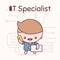 Cute chibi kawaii characters. Alphabet professions. Letter I - IT-Specialist