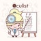 Cute chibi kawaii characters. Alphabet professions. The Letter O - Oculist.