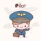 Cute chibi kawaii characters. Alphabet professions. Letter P - Pilot