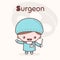 Cute chibi kawaii characters. Alphabet professions. The Letter S - Surgeon