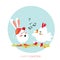 Cute Chick and Bunny singing. Happy Easter