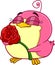 Cute Chickadee Bird Cartoon Character Holding A Rose