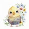 Cute chicken big eyes with colorful flower watercolor - Generative AI