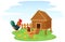 Cute chicken family with henhouse