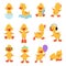 Cute chicks. Cartoon yellow ducks. Baby duck vector set