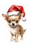 Cute chihuahua dog with Christmas hat. Watercolour style over white background