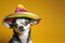 Cute chihuahua dog wearing Mexican hat sombrero.