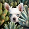 Cute chihuahua puppy with blue eyes in cactus garden