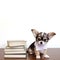 Cute chihuahua puppy with books about bedtime stories