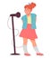 Cute child girl singing. Children music and vocal education, flat vector isolated