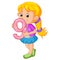 Cute child holding balloon with number nine