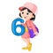 Cute child holding balloon with number six