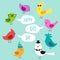 Cute childish Bird Day card with funny cartoon characters of birds